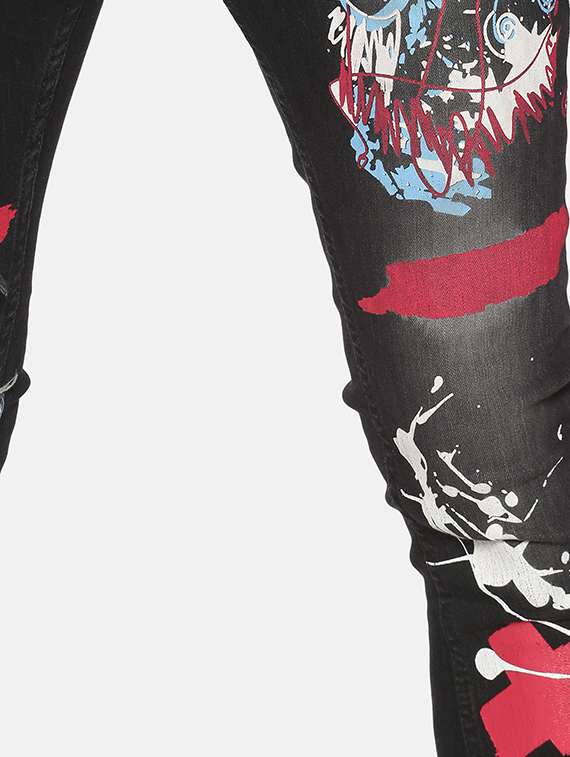 black printed washed denim jeans - 17559913 - Standard Image - 4