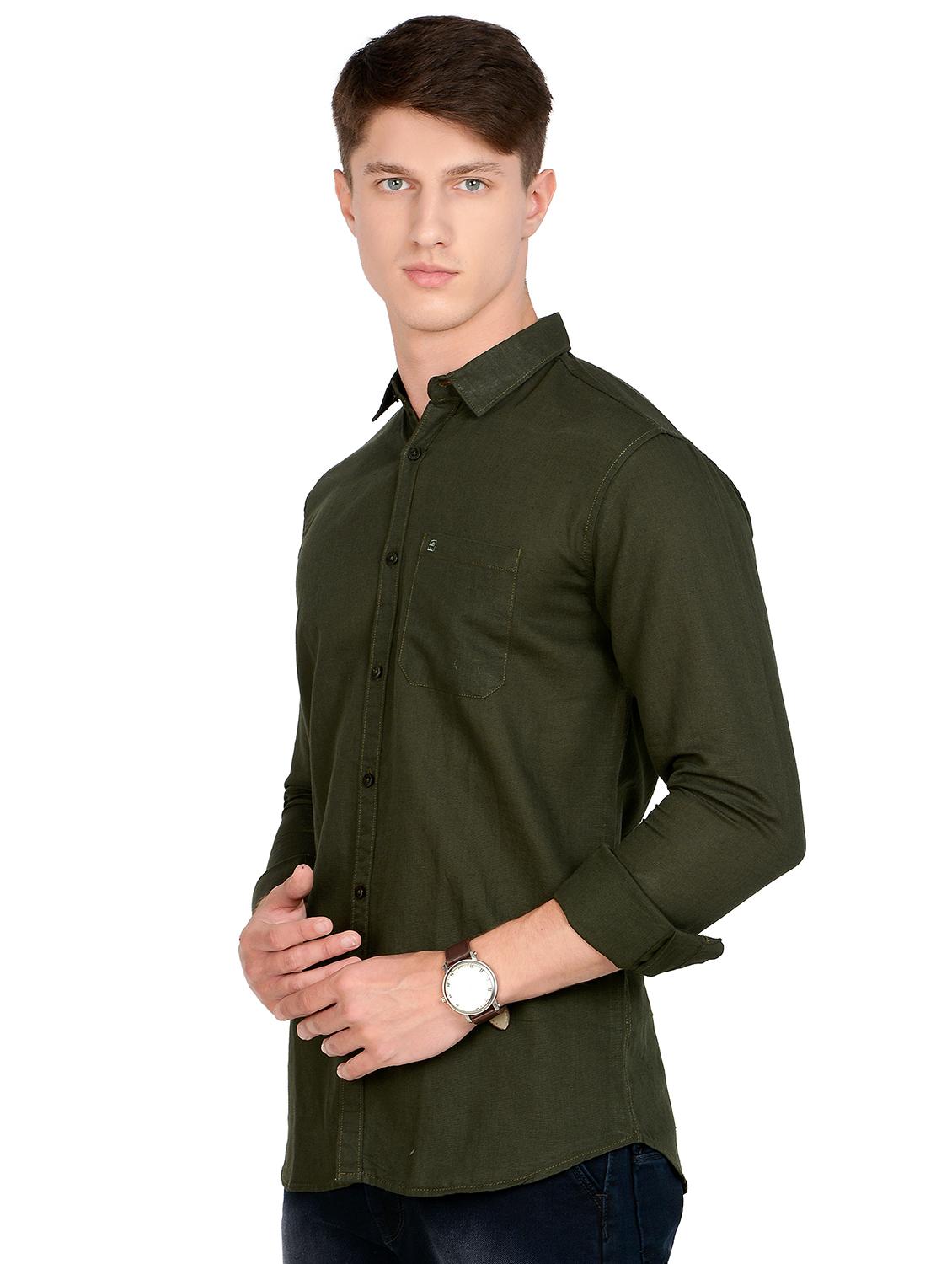 olive green solid linen casual shirt - 17559959 -  Standard Image - 1