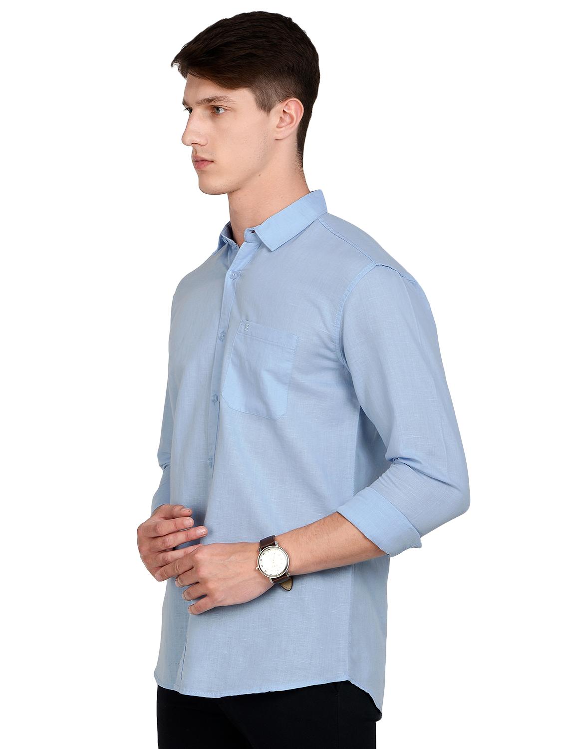 blue solid linen casual shirt - 17559960 -  Standard Image - 1
