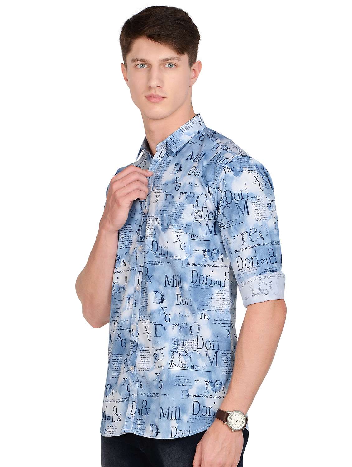blue printed casual shirt - 17559964 -  Standard Image - 1