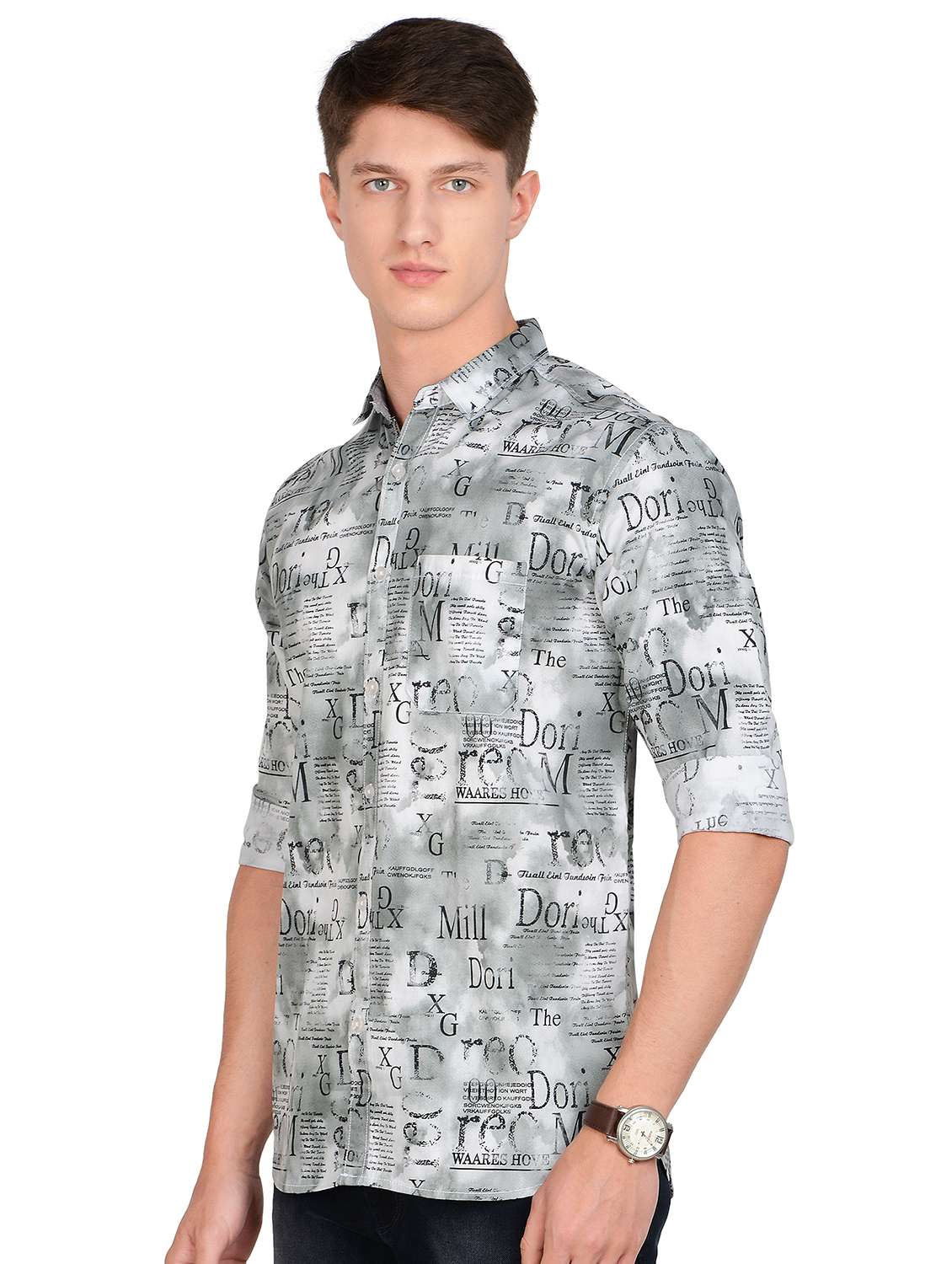 grey printed casual shirt - 17559965 -  Standard Image - 1