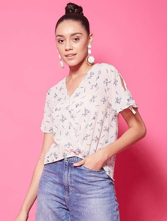 v-neck floral wrap top