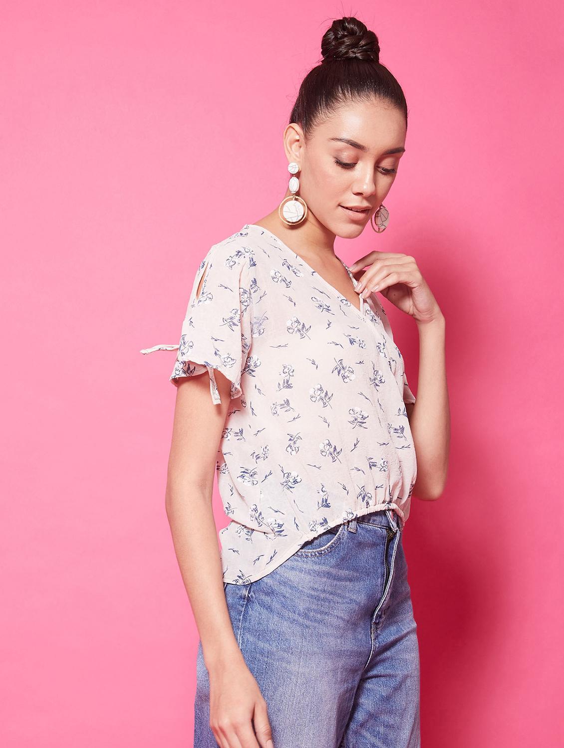 v-neck floral wrap top - 17562552 - Standard Image - 1