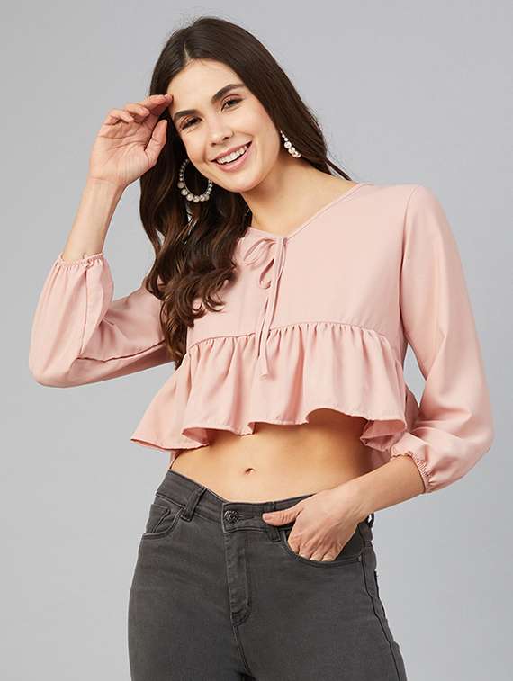 women's crop tie-up neck top