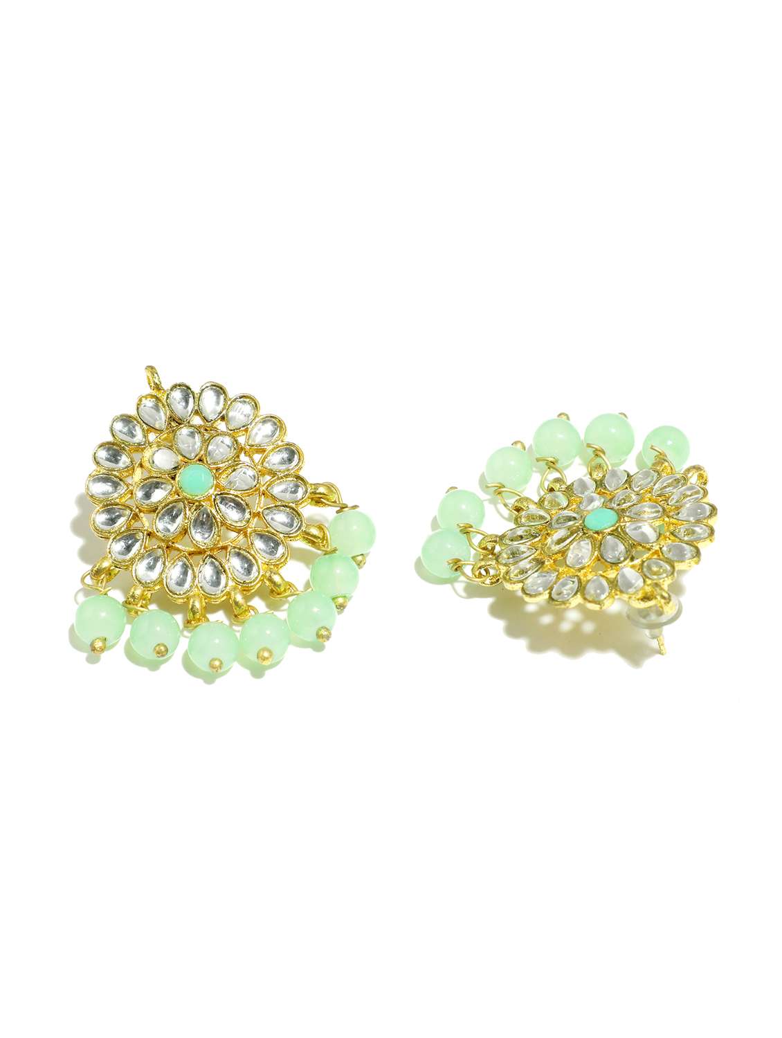 green metal maang teeka with earring set - 17562776 - Standard Image - 4