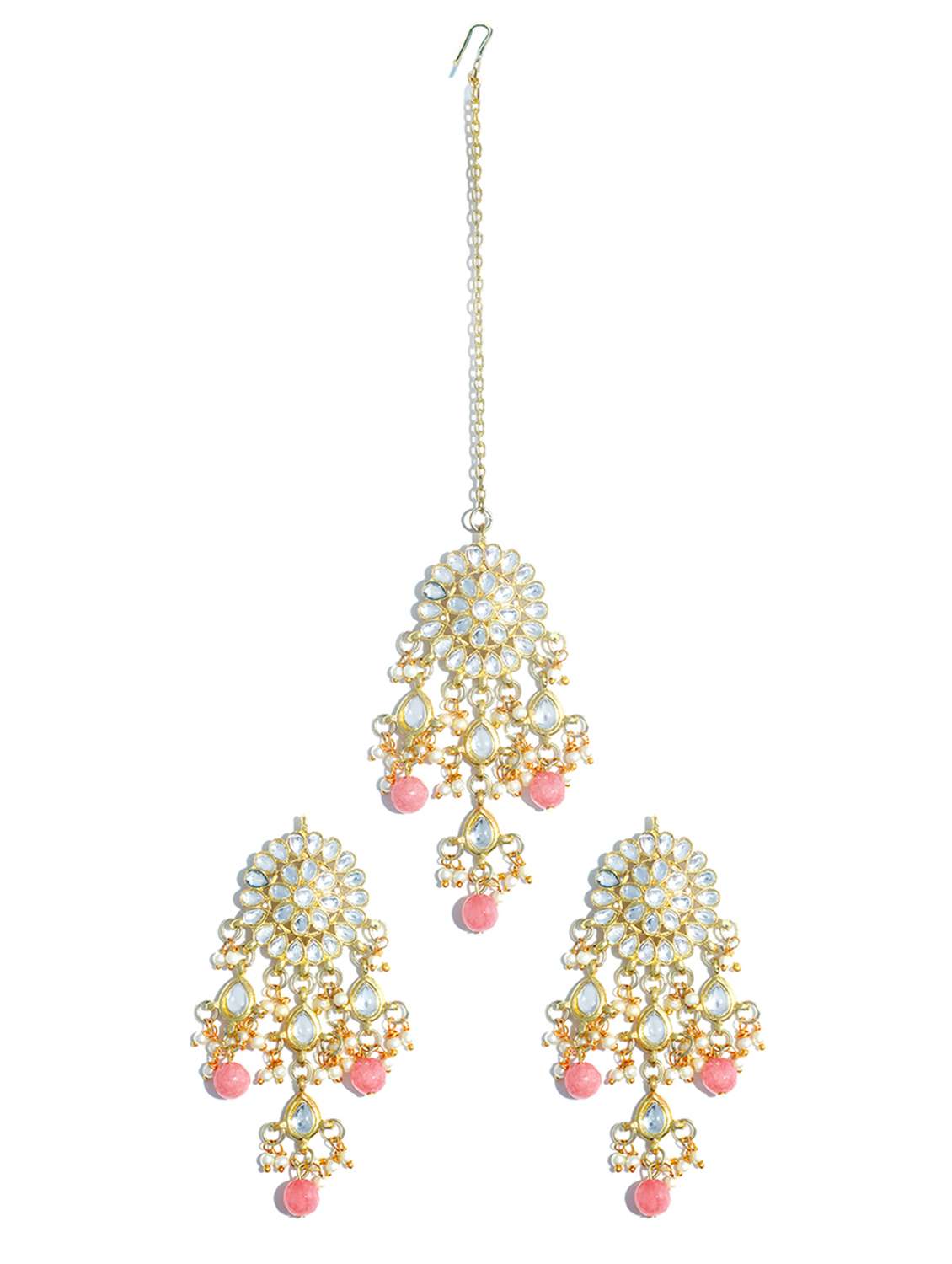 orange metal earring and maang tikka set - 17562777 -  Standard Image - 1