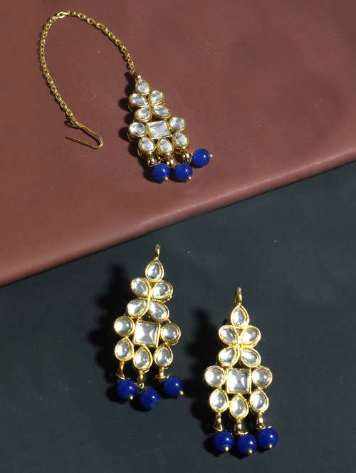 blue metal earing and maang tikka set - 17562791 -  Standard Image - 0