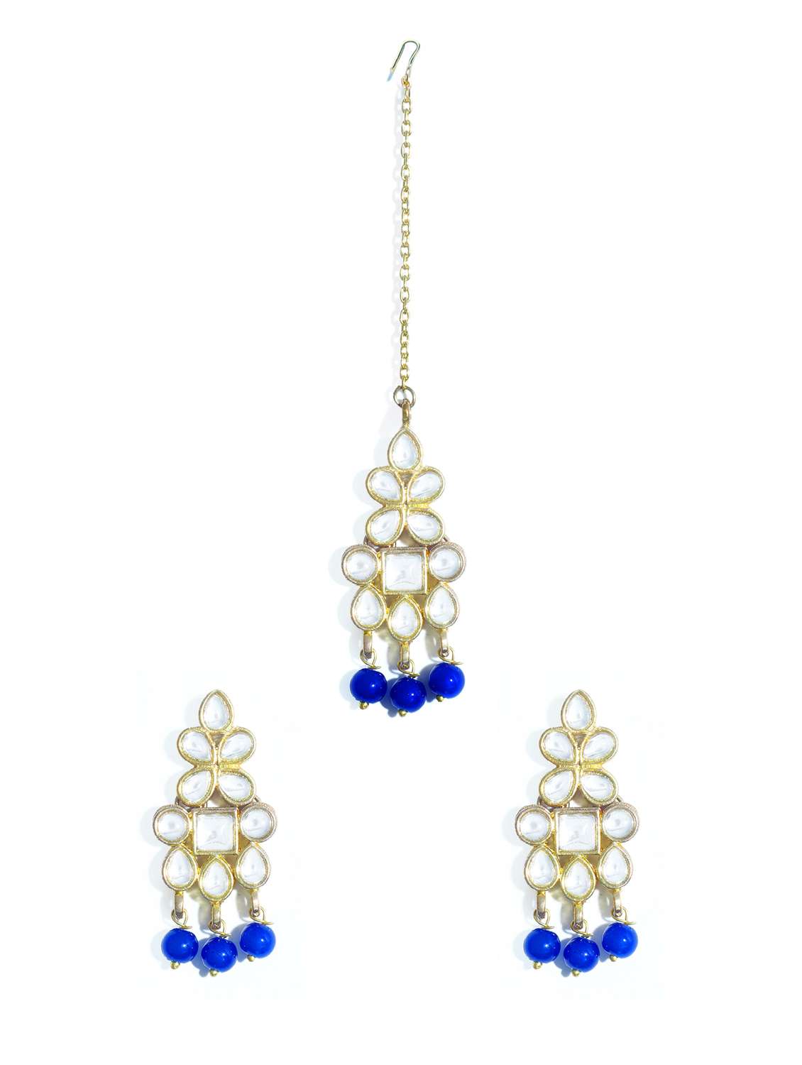 blue metal earing and maang tikka set - 17562791 -  Standard Image - 1