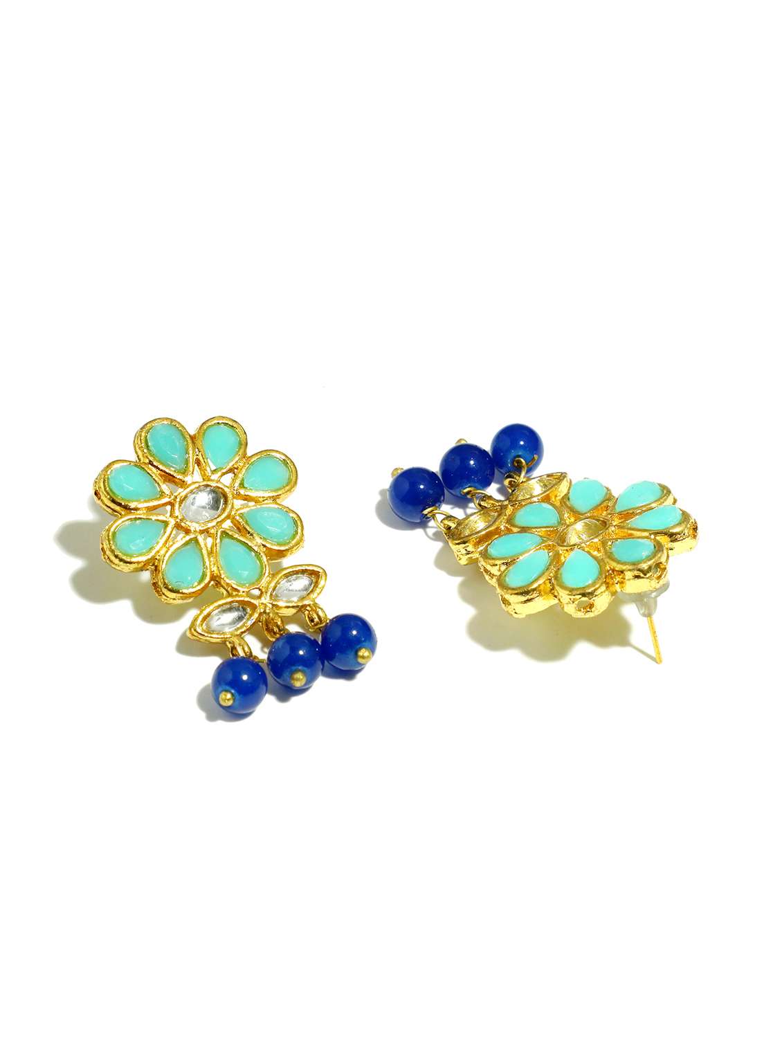 blue metal earring with maang tikka set - 17562796 -  Standard Image - 4