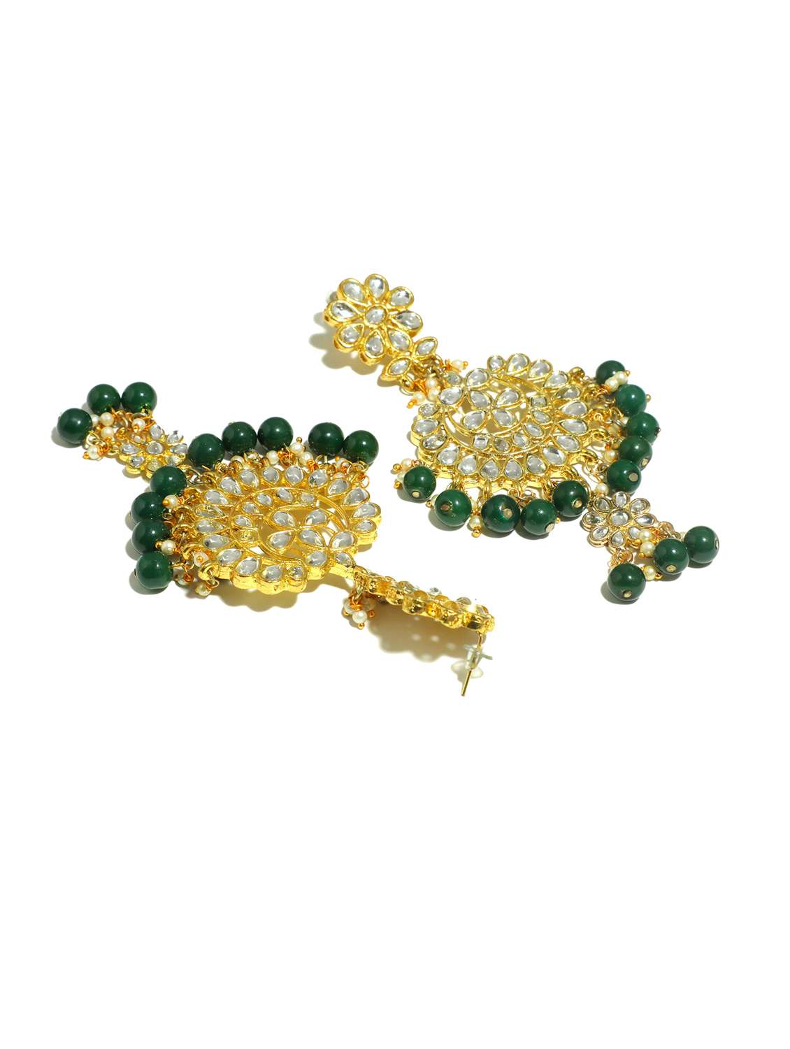 green metal earring and maang tikka set - 17562801 -  Standard Image - 4