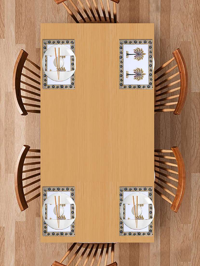 texstylers block printed pure cotton jaipuri print mat and napkin set(4 mat and 4 napkins)