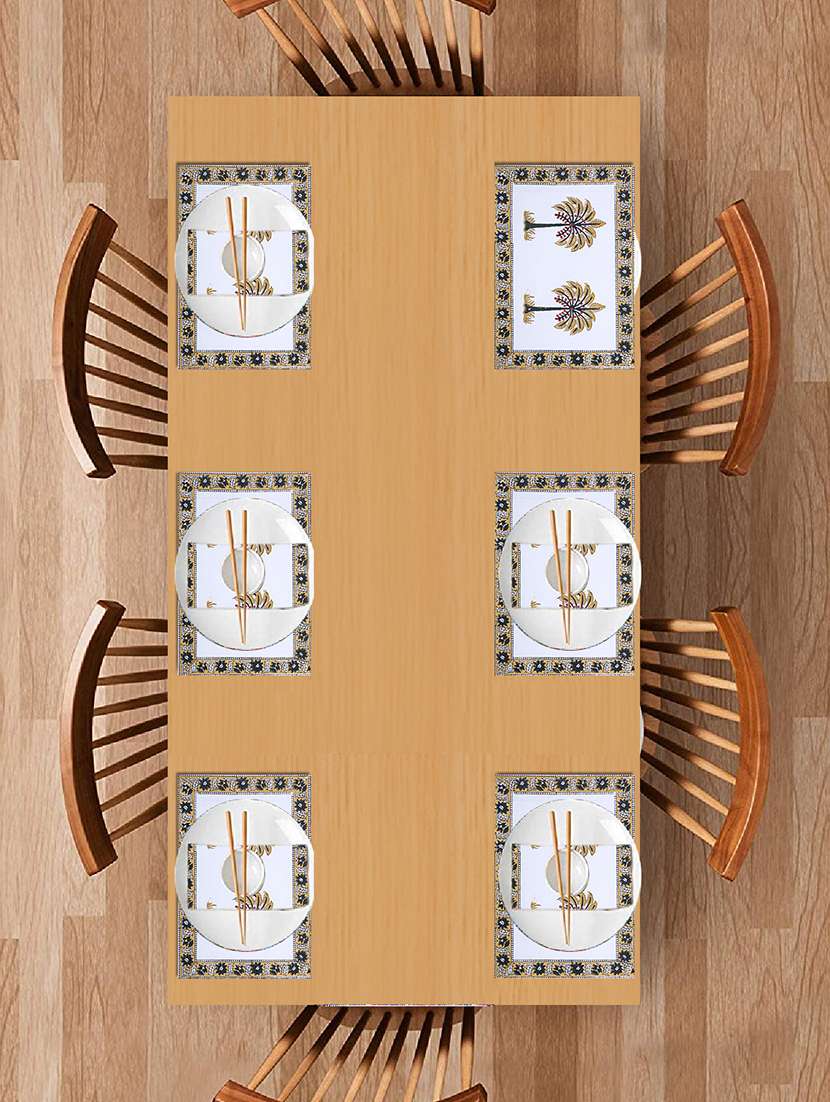 texstylers block printed pure cotton jaipuri print mat and napkin set(6 mat and 6 napkins)