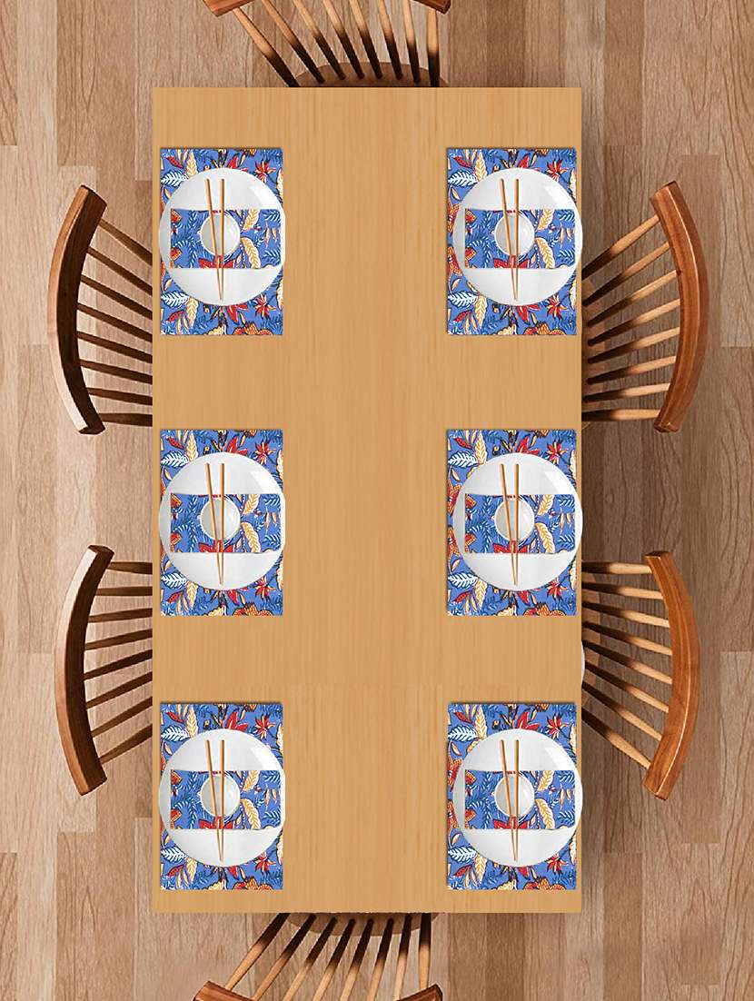 texstylers block printed pure cotton jaipuri print mat and napkin set(6 mat and 6 napkins)