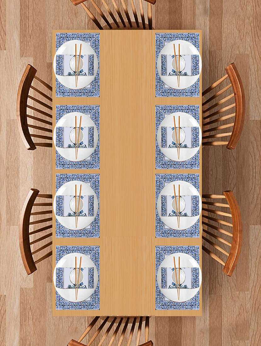 texstylers block printed pure cotton jaipuri print mat and napkin set(8 mat and 8 napkins)