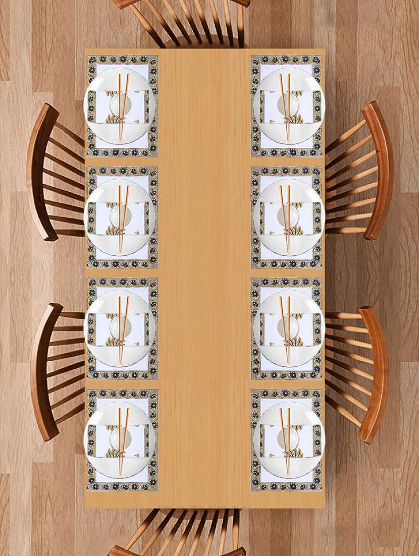 texstylers block printed pure cotton jaipuri print mat and napkin set(8 mat and 8 napkins)