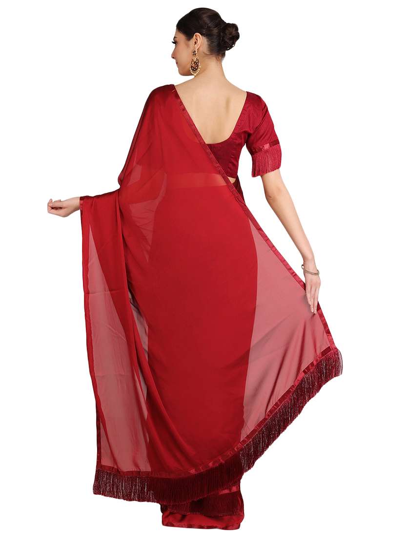 lace detailed solid saree with blouse - 17563286 -  Standard Image - 1