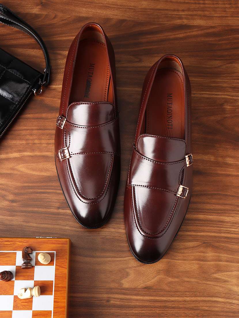 brown patent leather slip on loafers