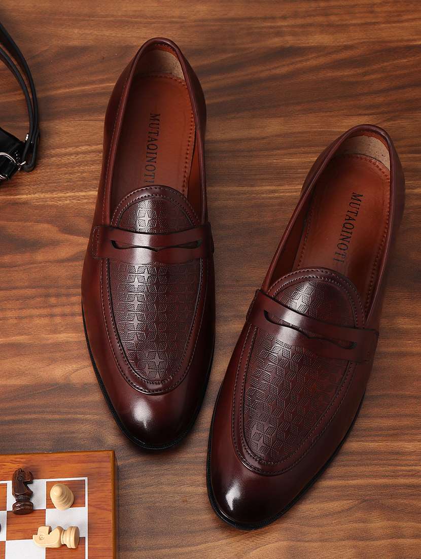 brown patent leather slip on loafers