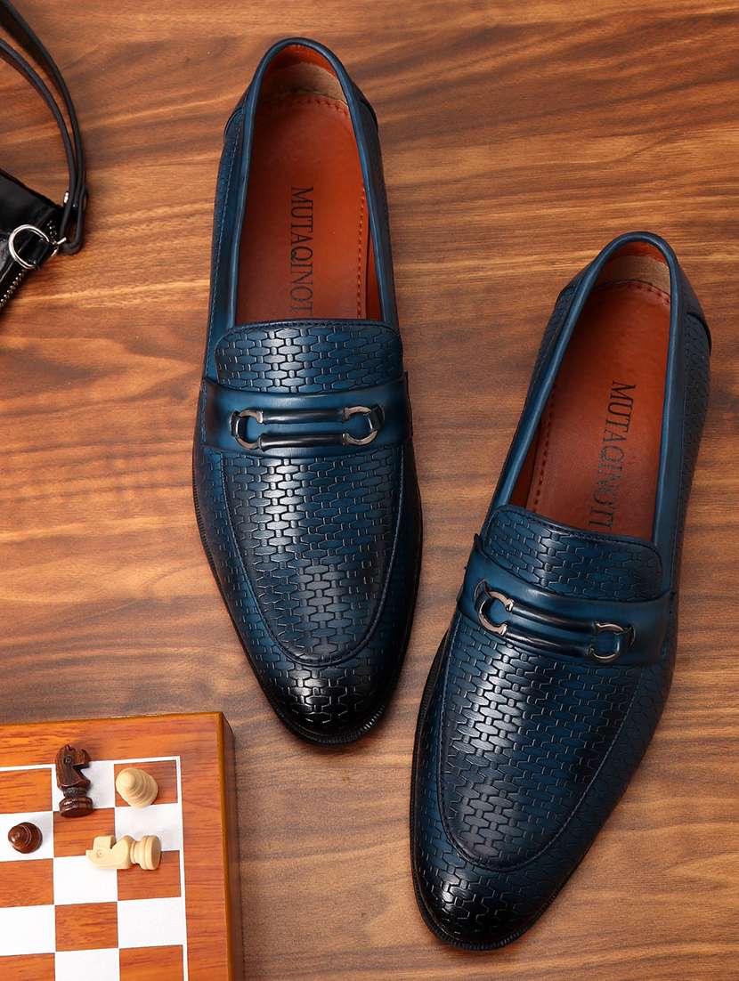blue patent leather slip on loafers