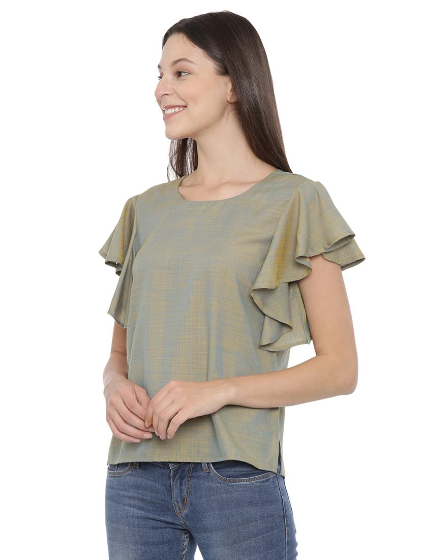 ruffle sleeved solid top - 17563387 - Standard Image - 1