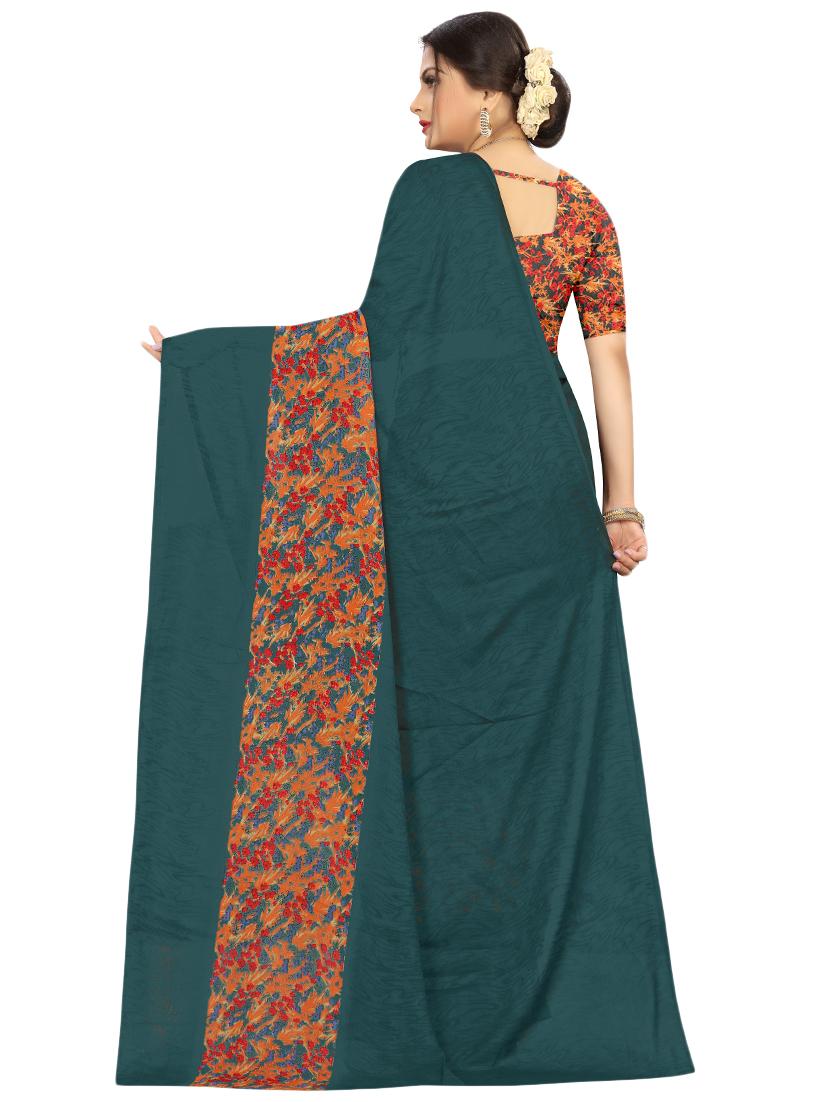 women's floral teal colored saree with blouse - 17563804 - Standard Image - 1