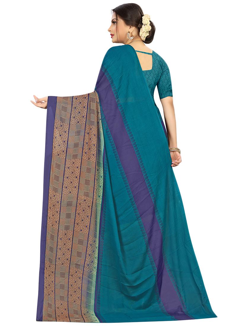 women's printed teal colored saree with blouse - 17563806 - Standard Image - 1