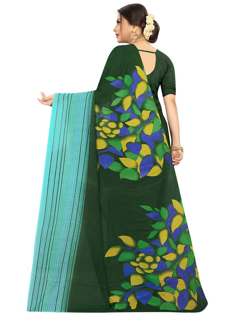 women's printed bottle green colored saree with blouse - 17563808 -  Standard Image - 1