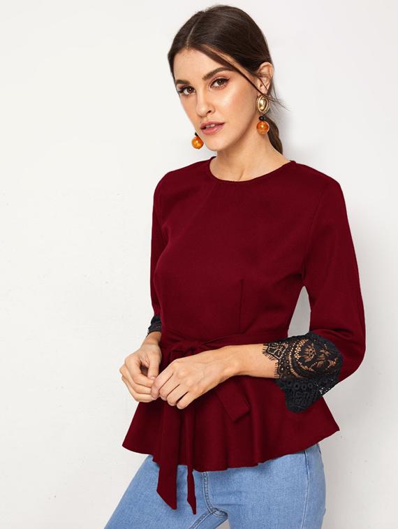 lace detail peplum top - 17565393 - Standard Image - 1