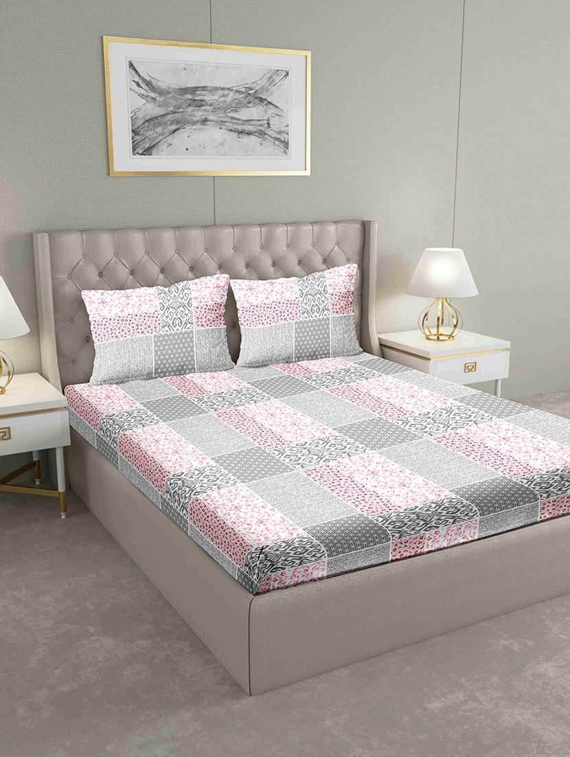 blueberry double bedsheet set super king size 180 tc cotton pink colour