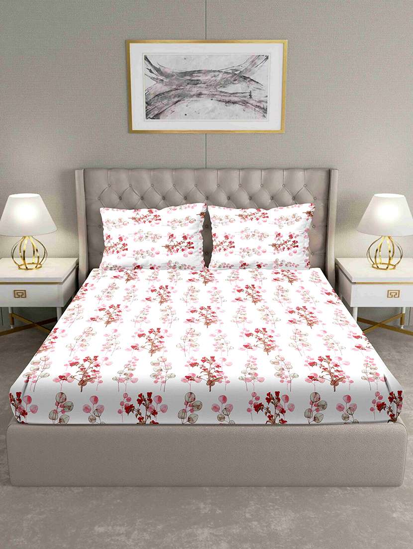 blueberry double bedsheet set super king size 180 tc cotton red colour - 17566259 -  Standard Image - 1