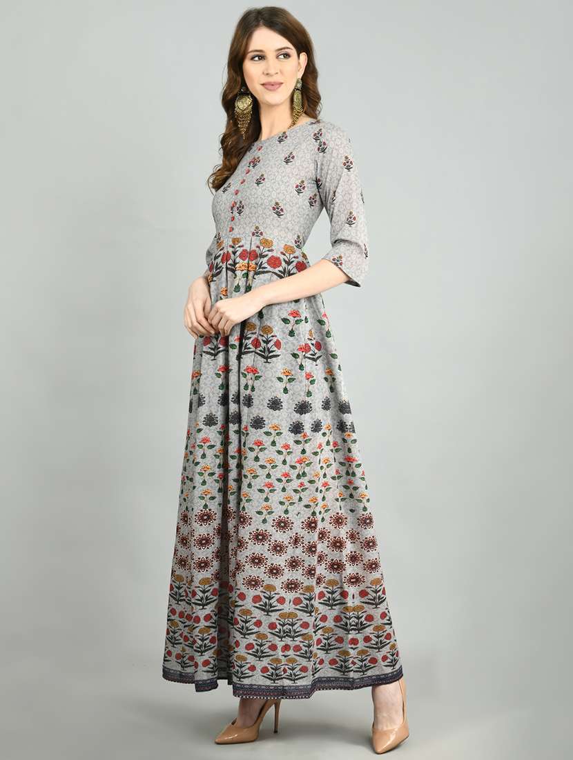 grey floral maxi ethnic dress - 17566556 -  Standard Image - 1
