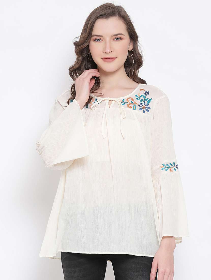 women's a line tie-up neck top