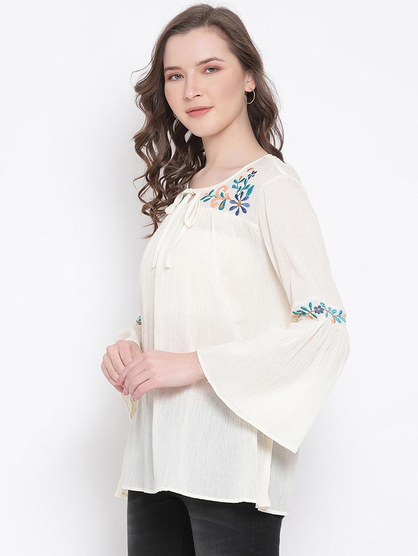 women's a line tie-up neck top - 17567046 -  Standard Image - 1