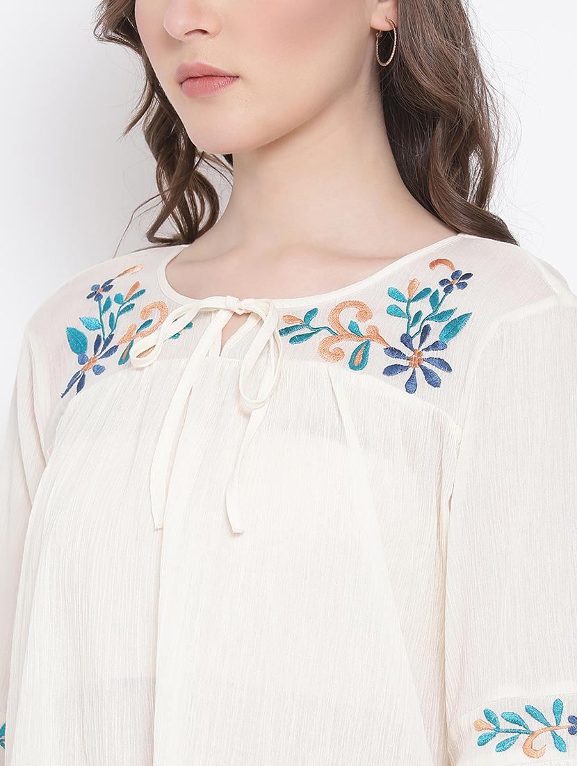 women's a line tie-up neck top - 17567046 - Standard Image - 4