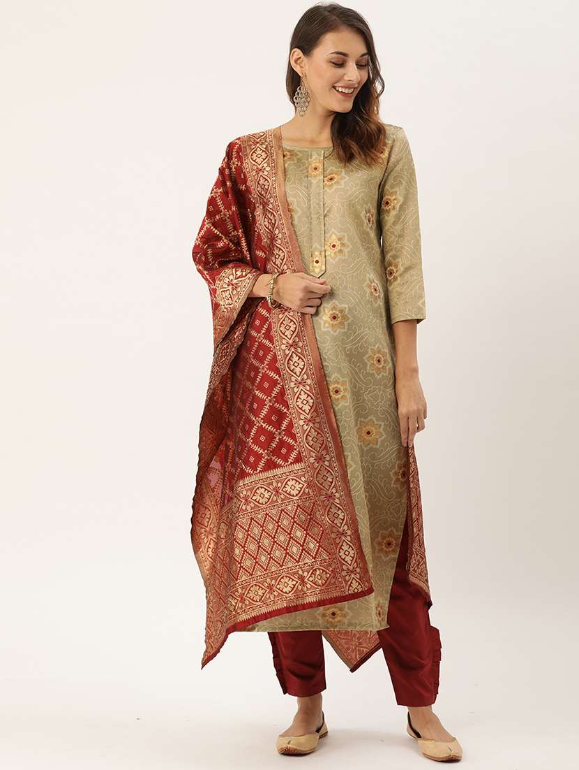 beige silk unstitched suit