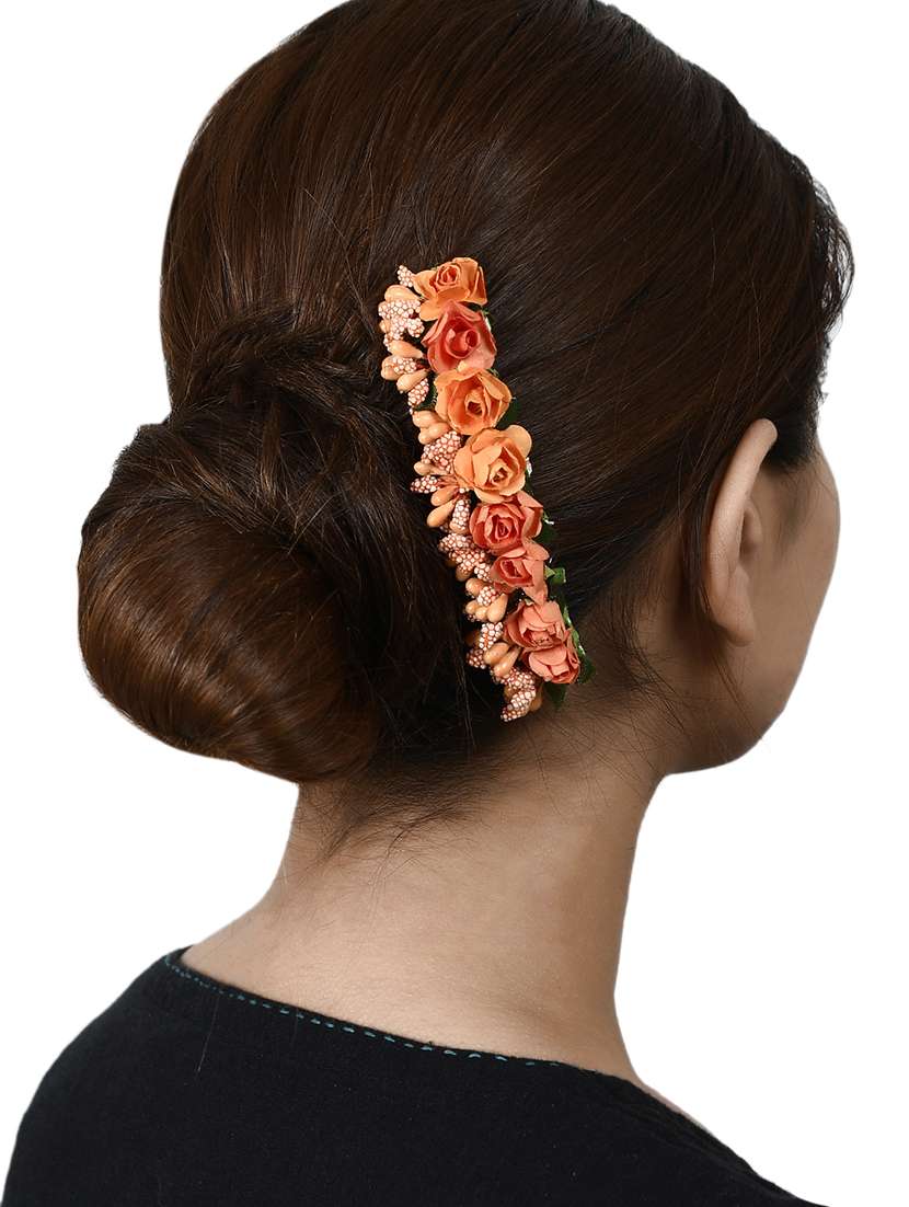 women orange floral handcrafed hair accessory - 17569545 -  Standard Image - 4