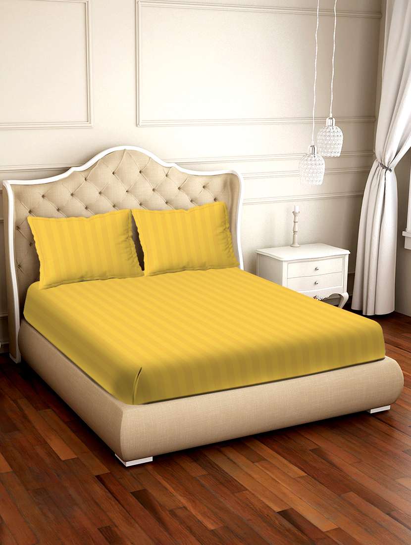 cosmo stripes double bedsheet set super king size 210 tc yellow colour