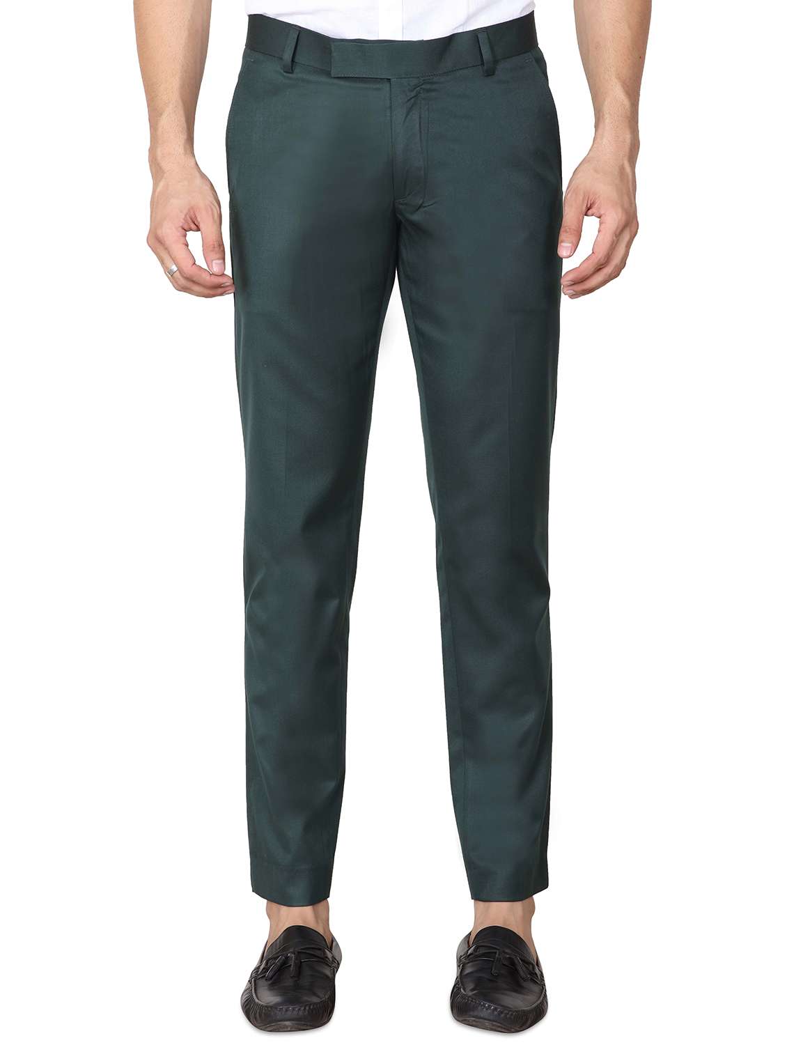 green solid flat front trousers formal trouser