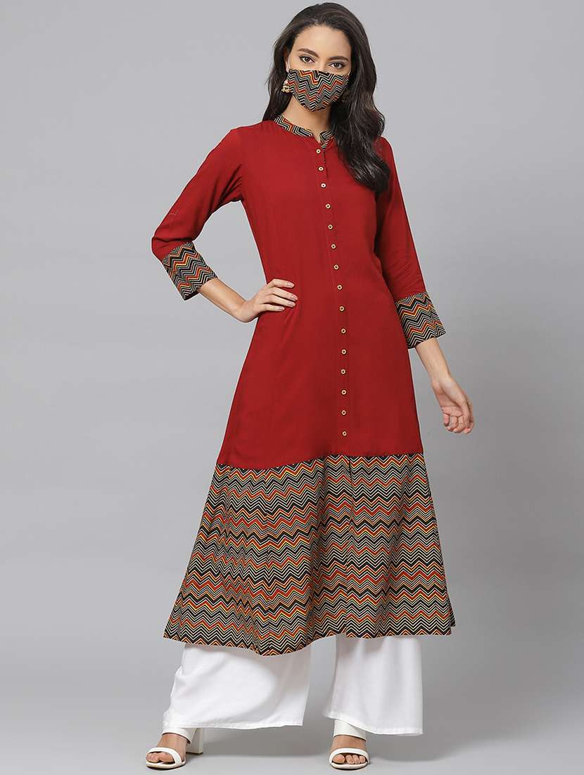 maroon rayon aline kurta