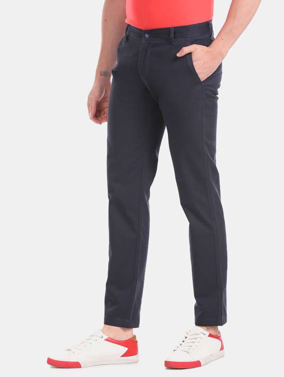 navy blue solid chinos 