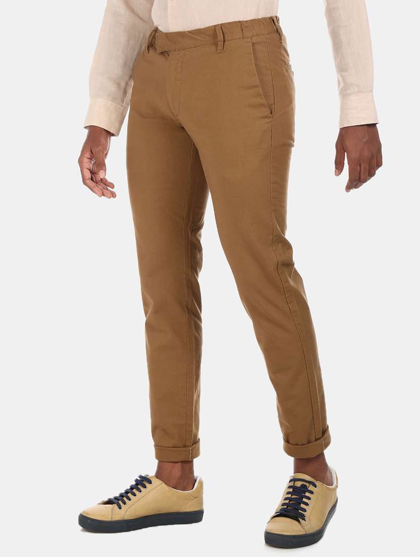 brown solid chinos casual trouser