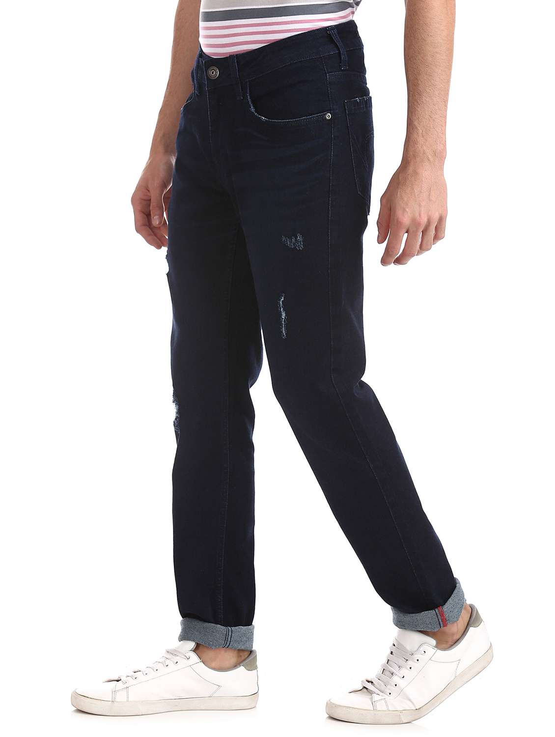 navy blue ripped denim jeans