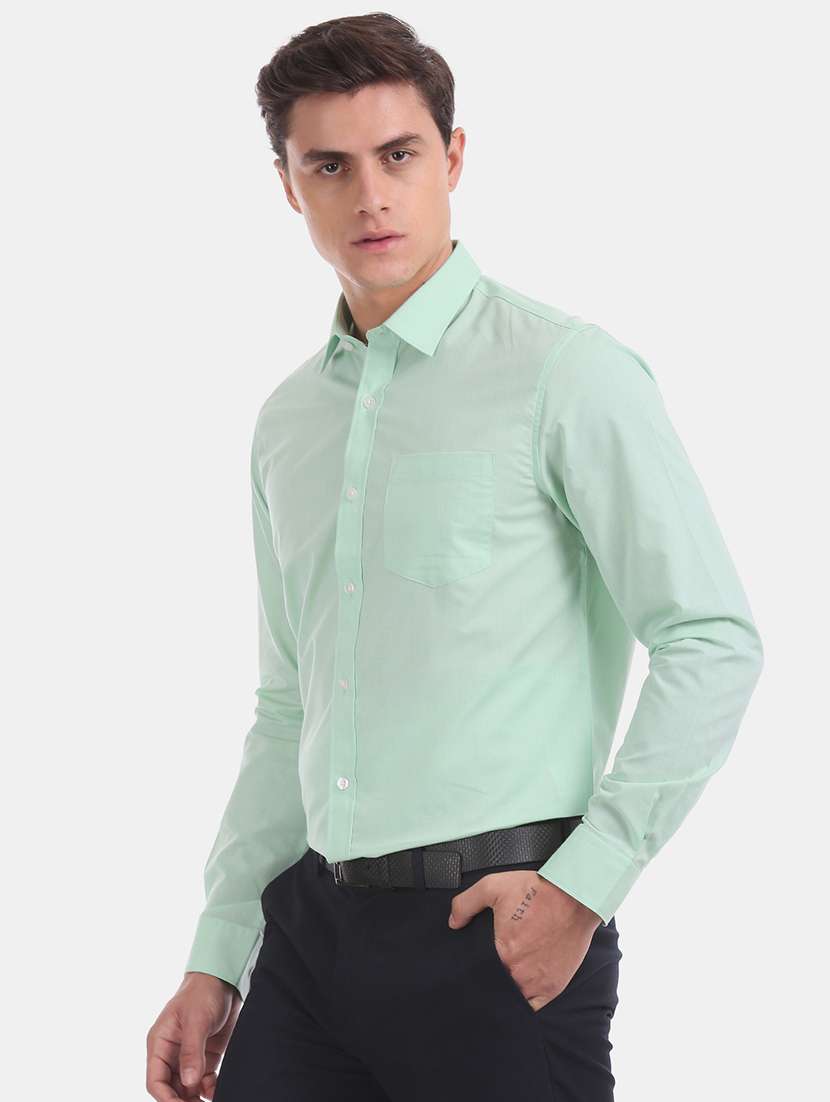 green solid formal shirt