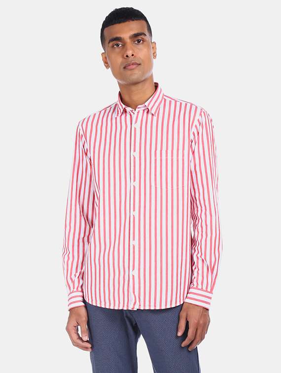 red striped casual shirt