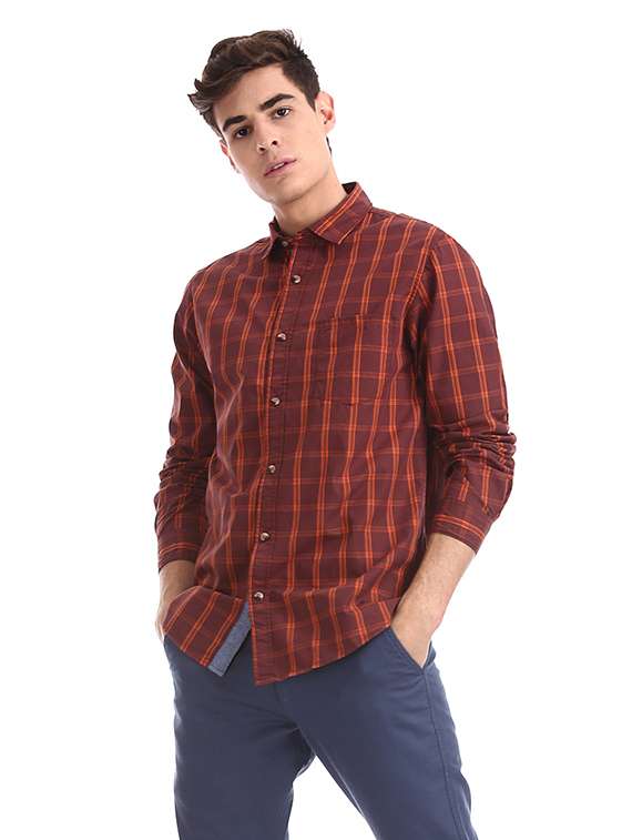 maroon checkered casual shirt