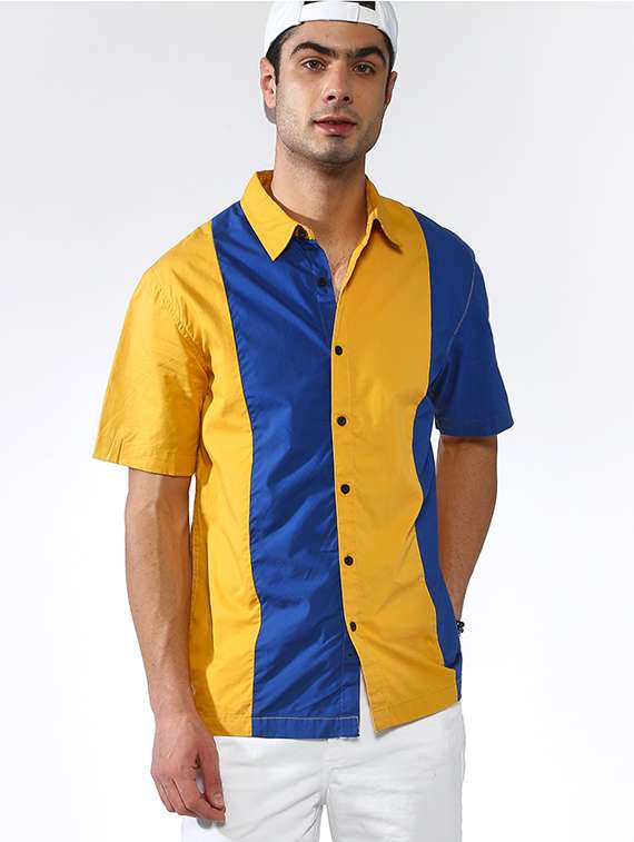 yellow color block casual shirt