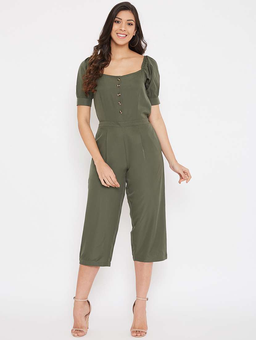 olive solid 3/4 jumpsuit