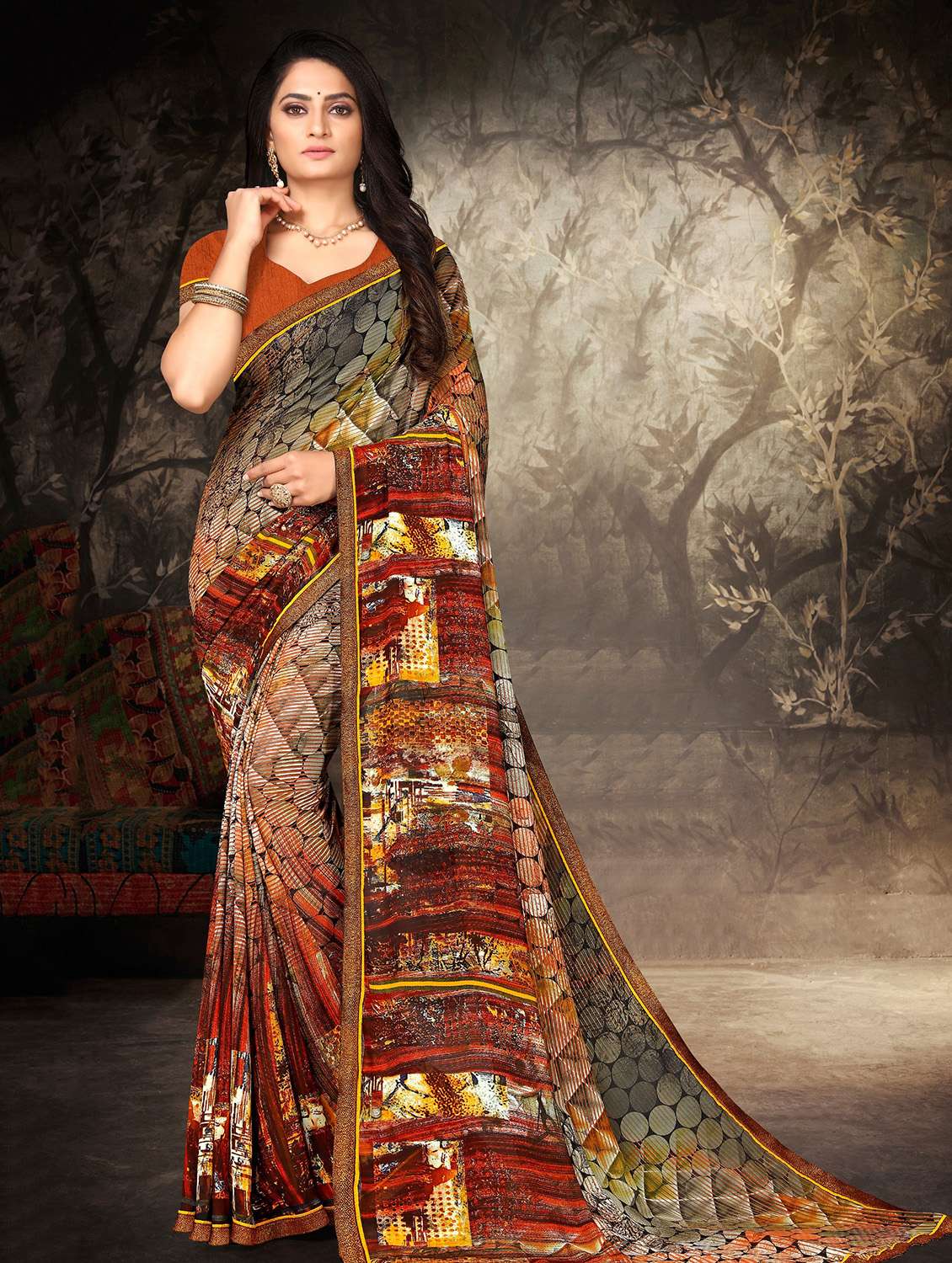 abstract printed saree with blouse
