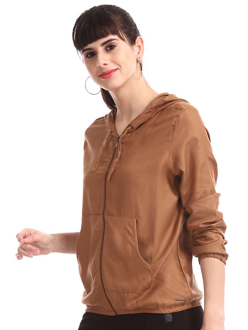 brown rayon hoodie jacket