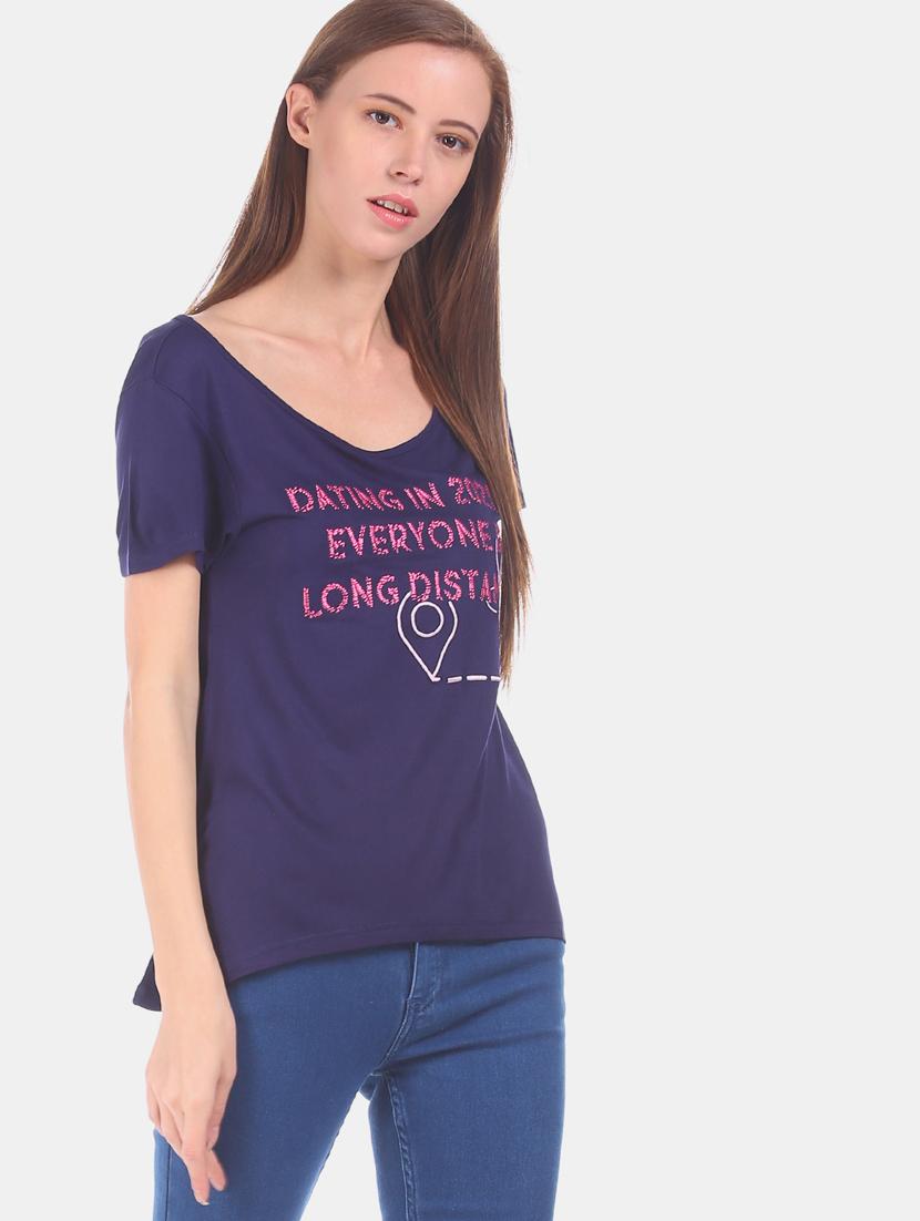 boat neck graphic tee - 17581216 - Standard Image - 1